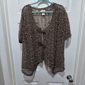 Toffee & Apple Cardigan Womens XXL Lagenlook Cottagecore Artsy BoHo Semi Sheer